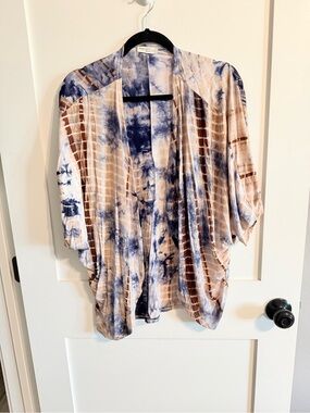 Tie-Dye Open Front Kimono in Blue and Brown